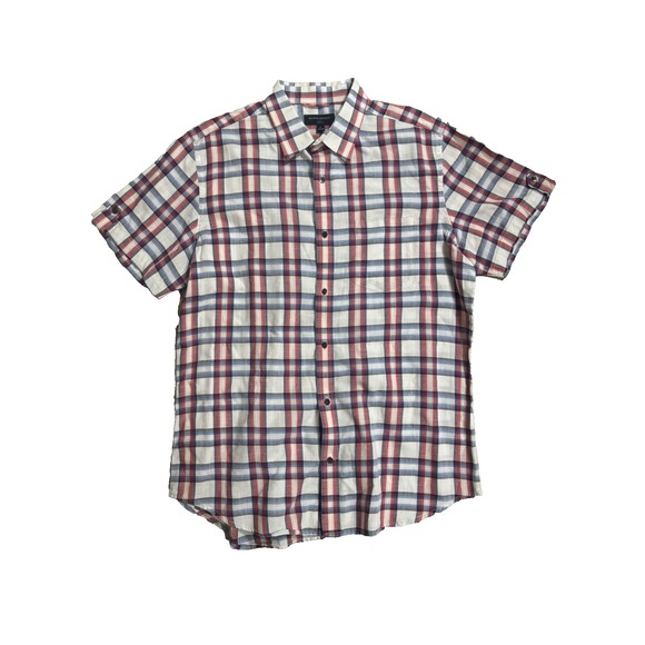 Banana Republic Other - Banana Republic Shirt Mens Large White Plaid Short Sleeve Slim Fit